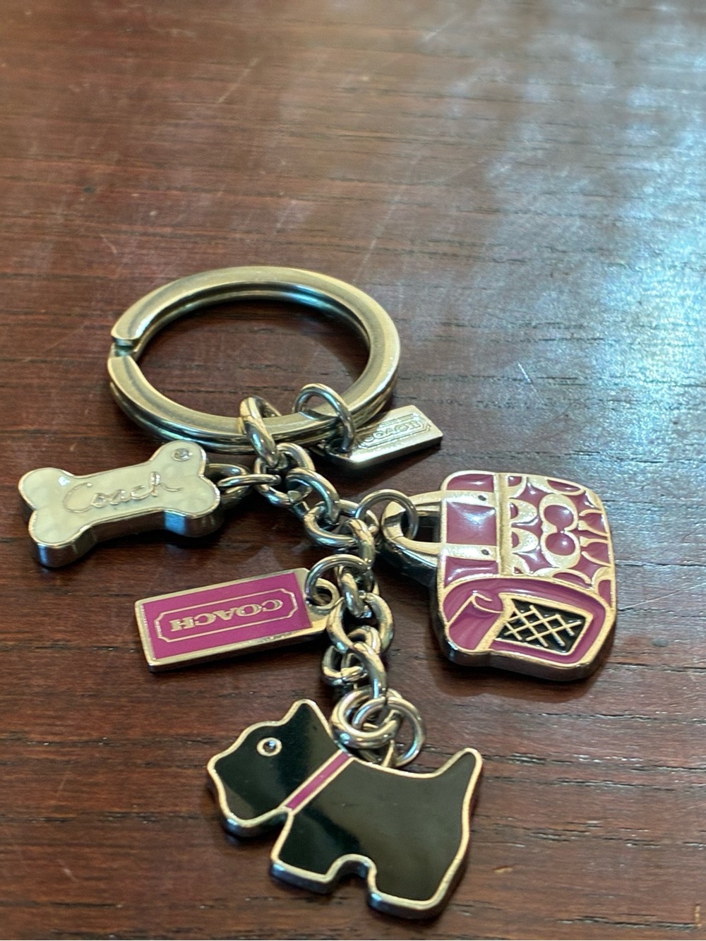 Coach Black & Pink Dog Charm Key Ring